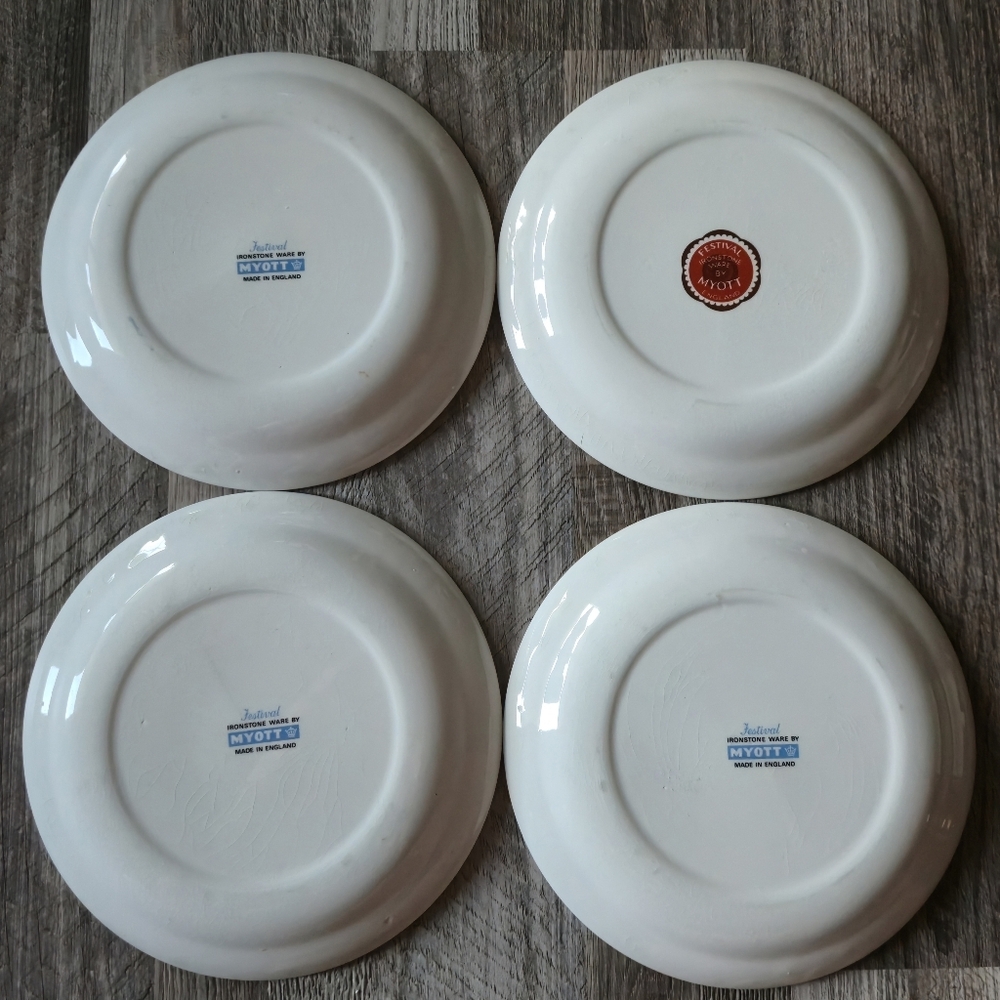 Myott Festival Dessert Plates Set of 4 Vintage MCM Floral Ironstone England - Picture 4 of 6